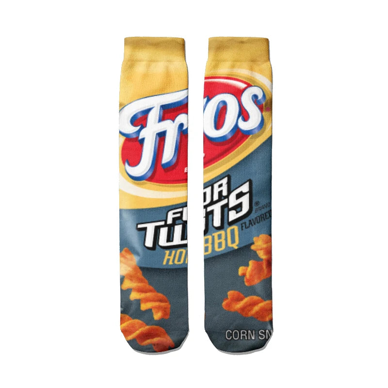 Fashionable Potato Chip Printed Socks Skateboard Youth Unisex Qme style11 One Size