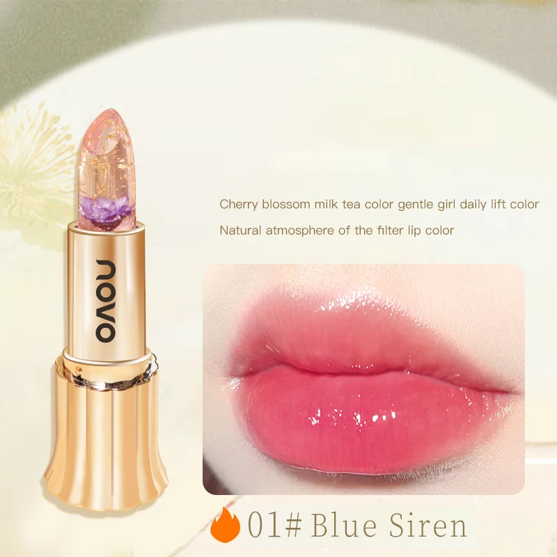 Jelly Crystal Flower Lipstick, Long Lasting Nourishing Moisturizing Anti-Chapped Lip Balm, Temperature Color Changing Lip Gloss Qme 01