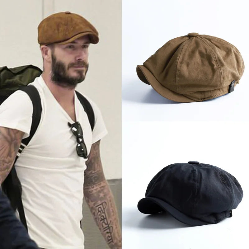 Male British Cotton Versatile Retro Newsboy Octagonal Hat Korean Tide Qme