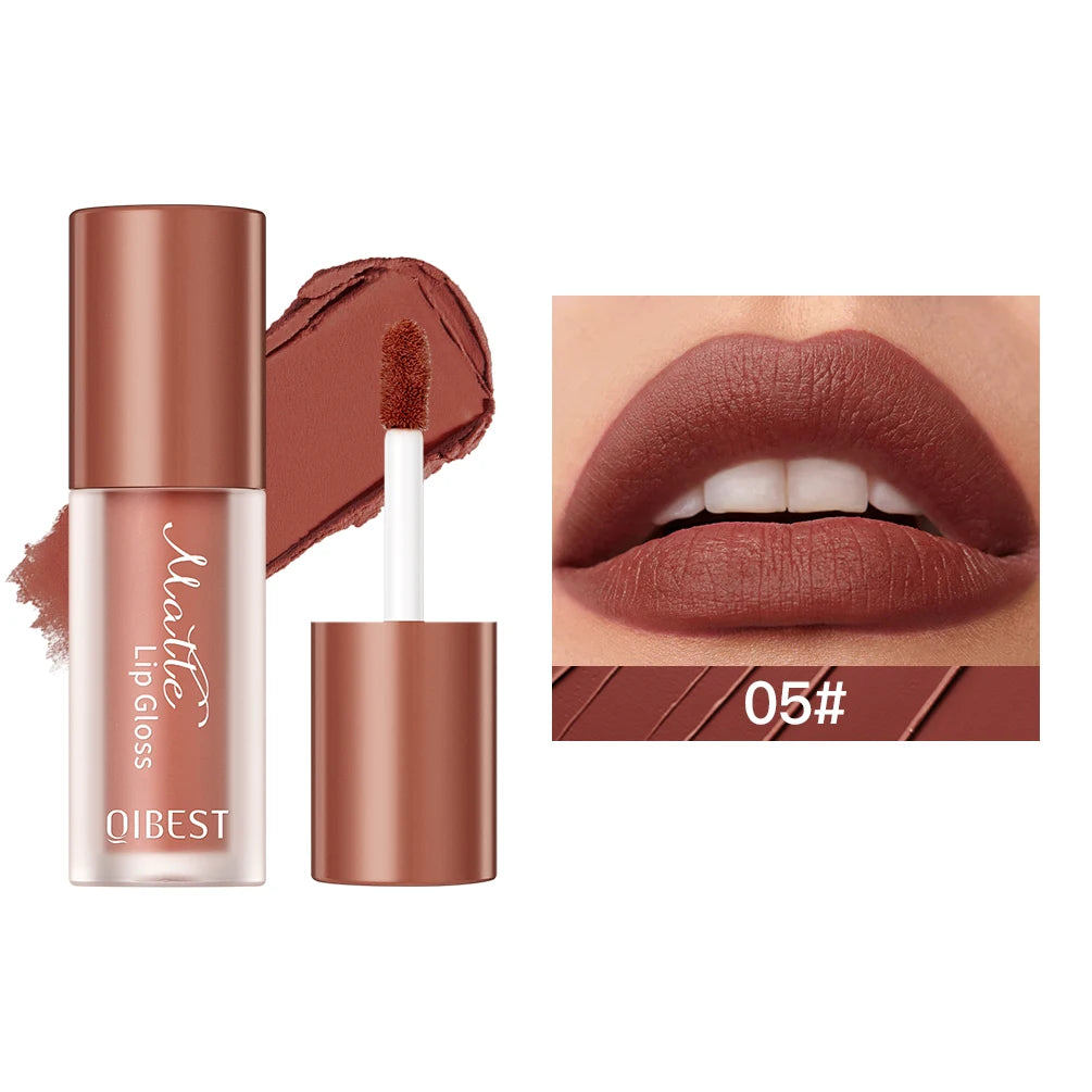 QIBEST 12 Color Liquid Lipstick Matte Velvet Lipgloss Waterproof Long-Lasting High Pigmented Lip Glaze Tint Cosmetics For Women Qme 05