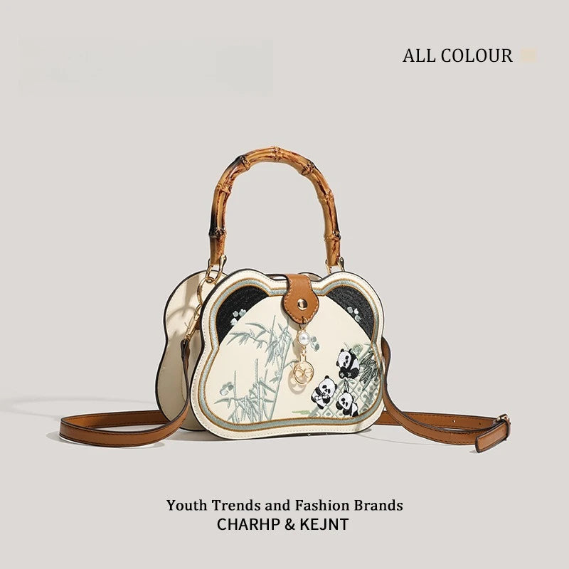 CHARHP&KEJNT Bamboo Crossbody Bag Women Cartoon Panda Pattern Qme