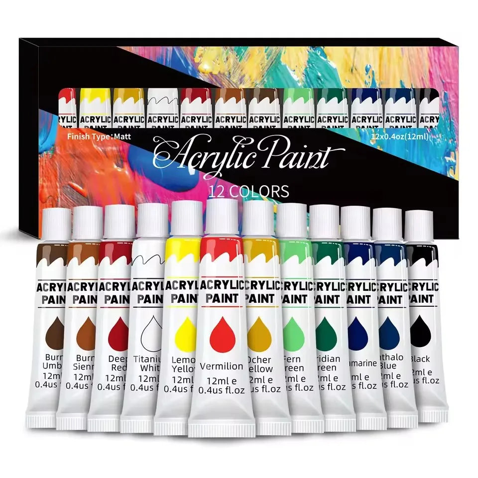 24Colors 12ml Art Painting Kit Supplies For Wood Artists DIY Painting On Canvas Wall Art Craft Projects Children's Paint Set Qme