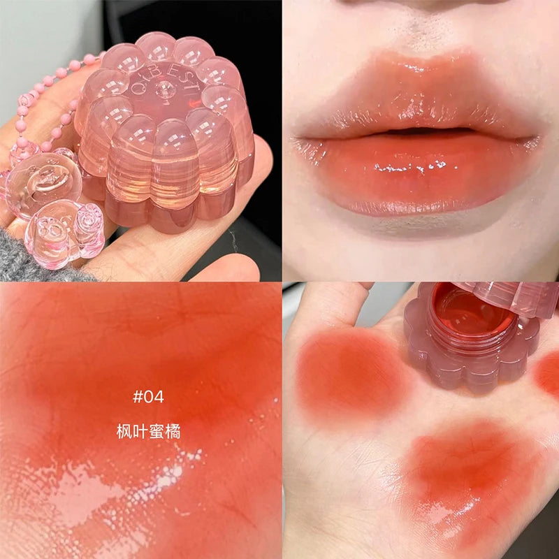 QIBEST Moisturizing Mirror Lipgloss Lip and Cheek Dual-Purpose Gel Jelly Water-Glow Colorful Lip Cheek Blush Cream Lip Stain Qme 04
