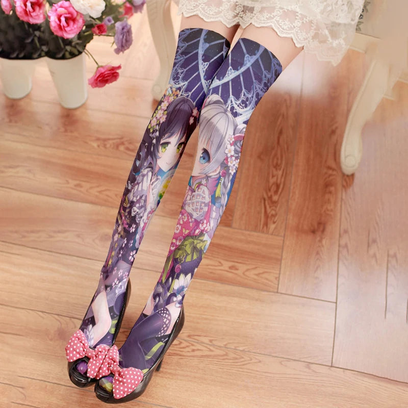 Cute Sweet Loli Stockings Fashion 3d Printing Striped Love Kawaii Qme