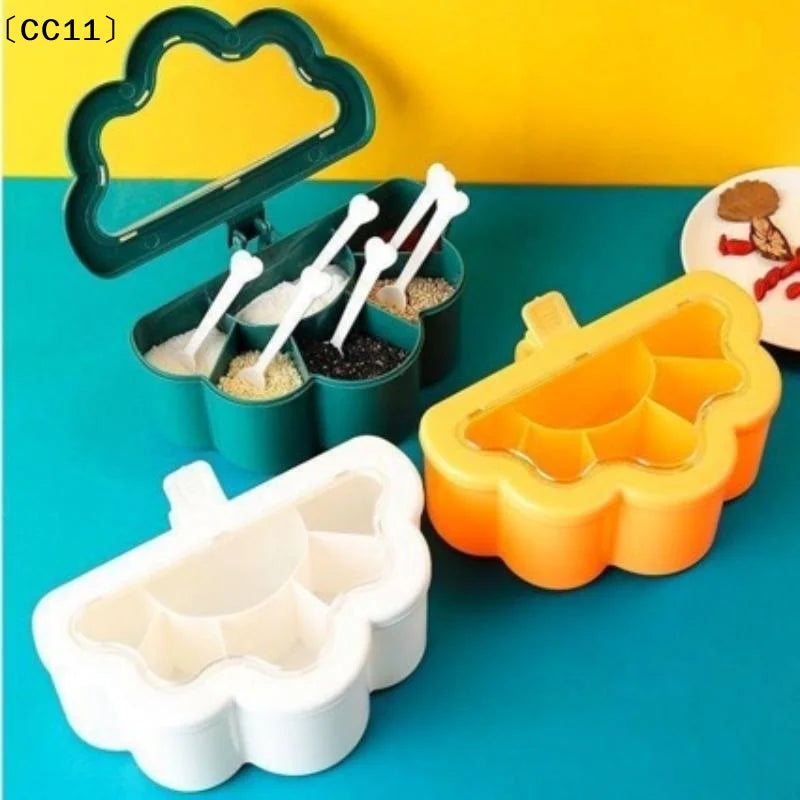 6 Grids Seasoning Box Container Clear Lid Scoops Storage Salt Sugar Qme