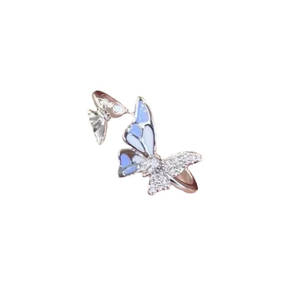 Blue Double Butterfly Open Ring with High Beauty New Vintage Light Luxury Fairy Style Versatile Finger Ring Qme