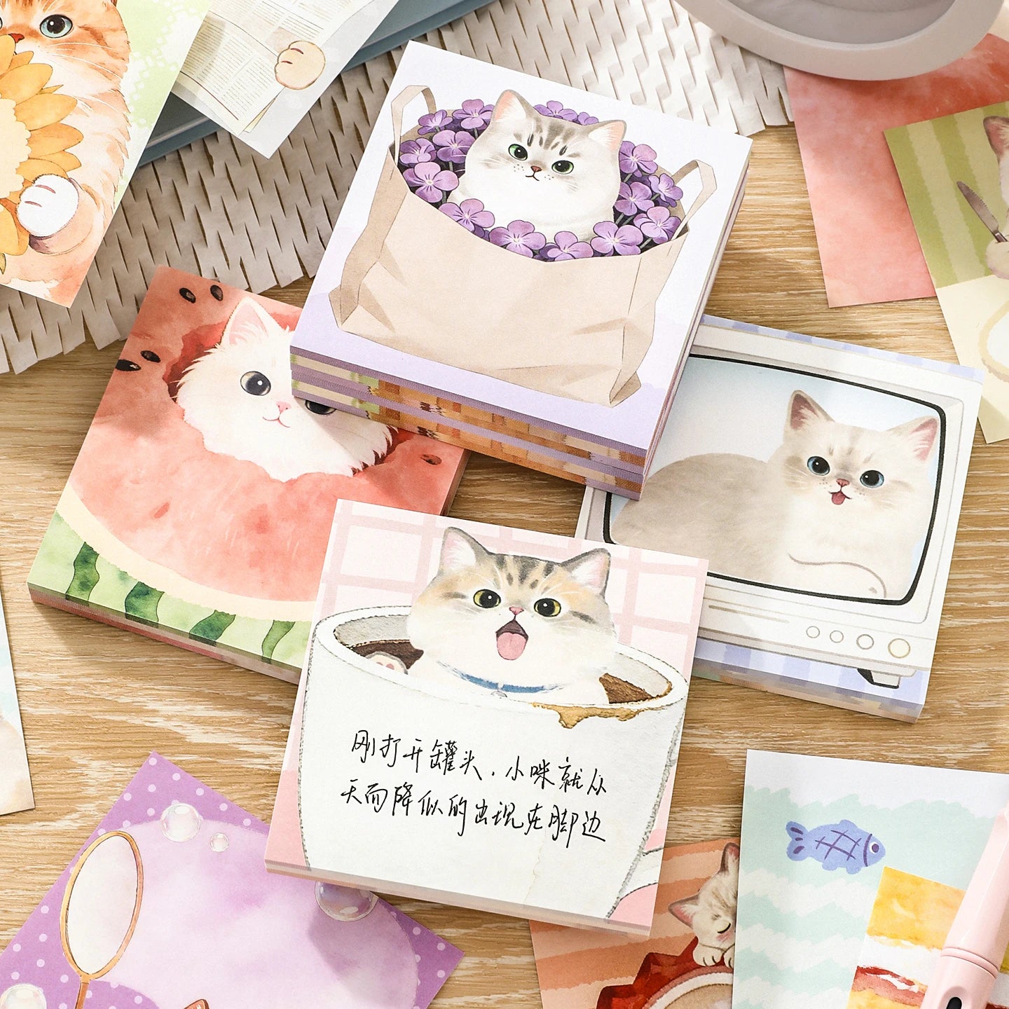 TIANZI 90 Sheets Daily Do It Check List Memo Pad Scrapbooking Cat Cartoon Message Paper Kawaii Cute Sticky Notes School Supplies Qme ABCD
