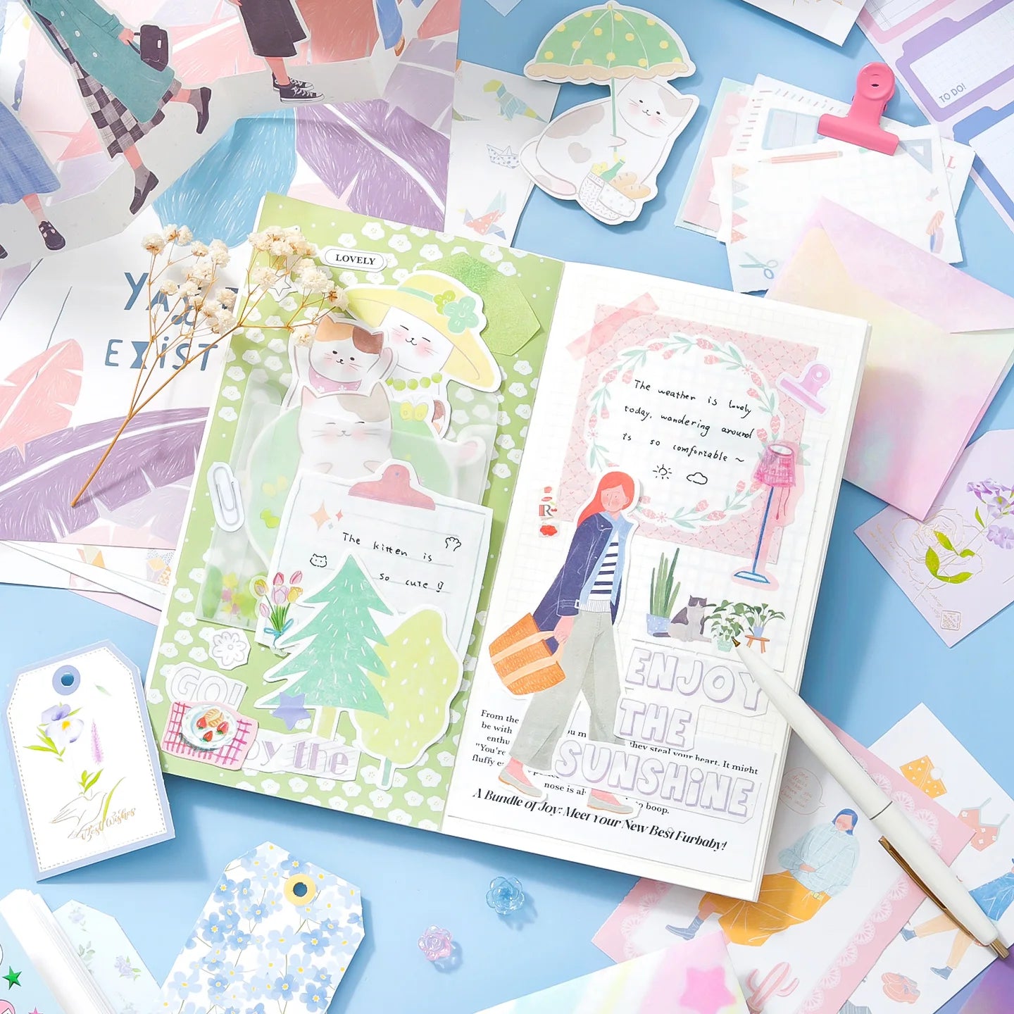 Pink Cartoon Die Cut Stickers Book - 20/64 Sheets Cute Handmade Scrapbooking Material for Phone Case & Stationery Qme