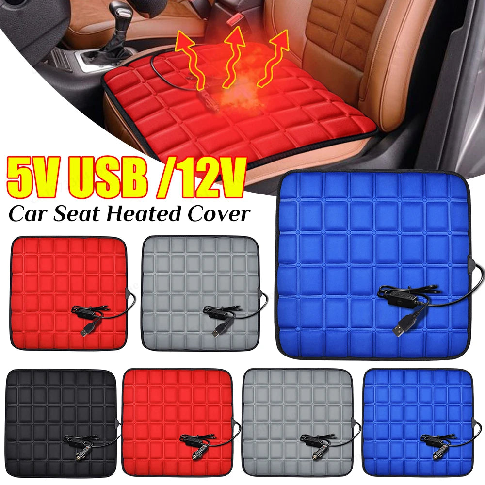 Winter Heated Car Seat Cover 5V/12V Heating Warmer Car Seat Cushion Auto Universal Protector Cloak Cover Pads for Car Accessorie Qme
