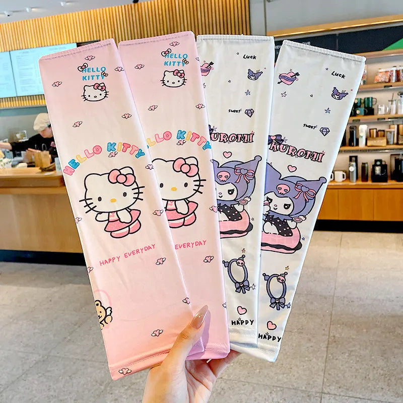 Hello Kitty Kuromi Sun Protection Arm Sleeves—Breathable Cooling Arm Sleeves for Students—UV-Protective Cooling Silk Arm Sleeves Qme 9