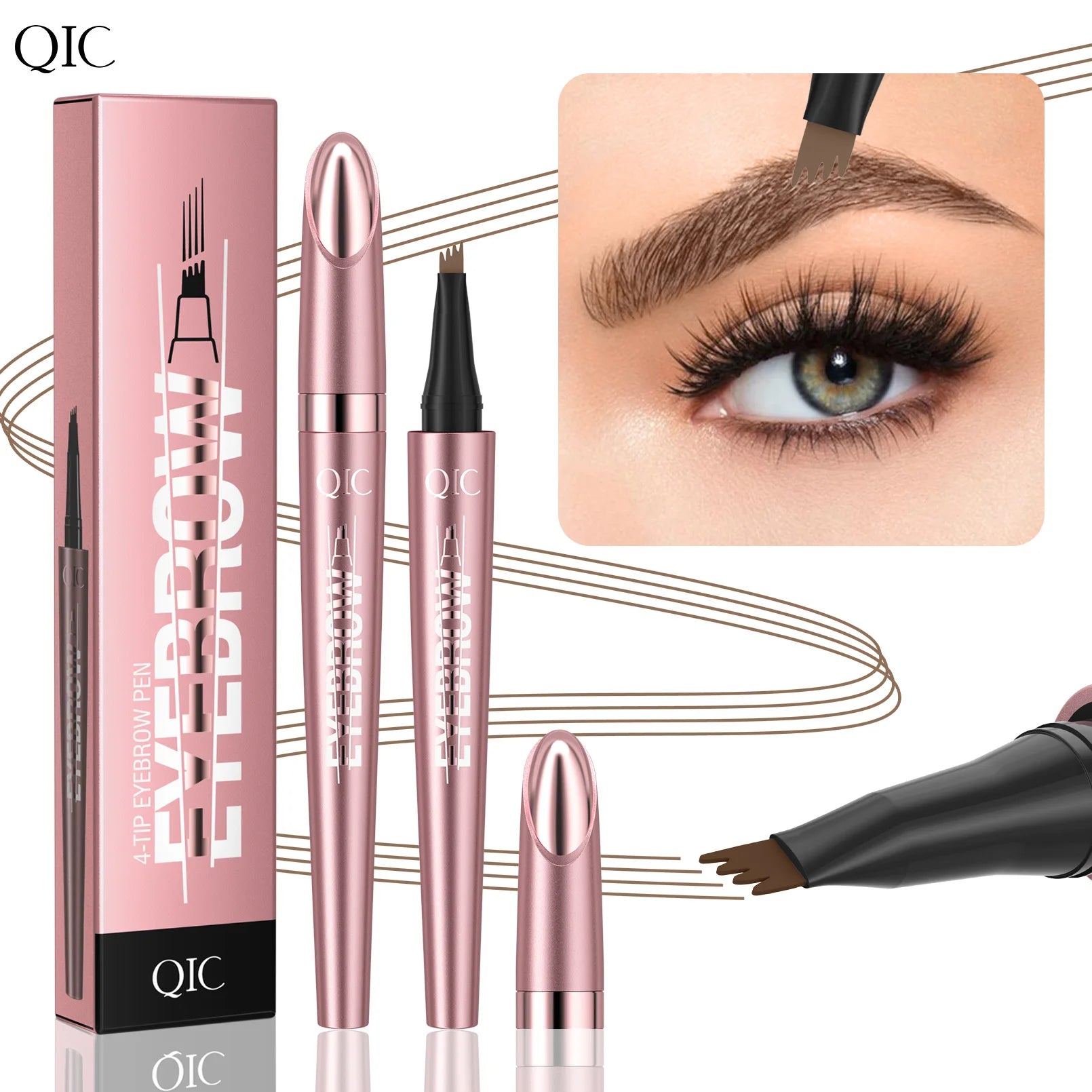 6 Colors 1pc Eyebrow Pen Waterproof 4 Split Tip Eyebrows Pen Eyebrow Tattoo Pen Waterproof Liquid Black Eyebrow Makeup Pencil Qme
