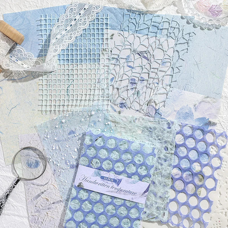 15 pcs Vintage Mixed Materials Lace paper Decor Scrapbook Materials DIY Photo Album Collage Journal Creative Stationery Supplies Qme