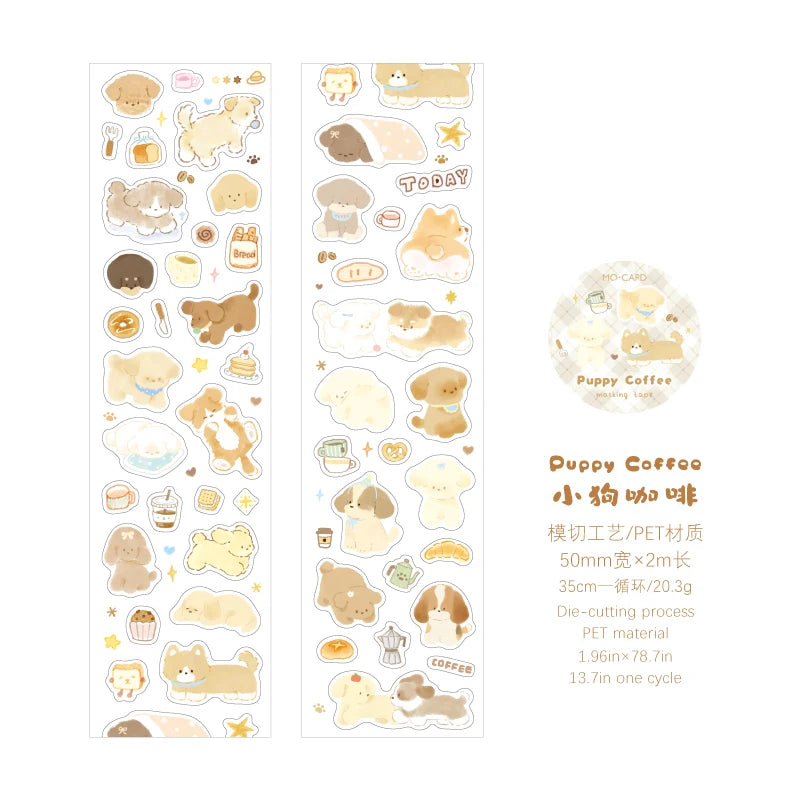 50mm * 2m Cat and Dog Series Kawaii Ins Cute pet Sparkling Sand Washi Tape DIY Scrapbook Aesthetic Masking Tape Qme C 50mm X 2m