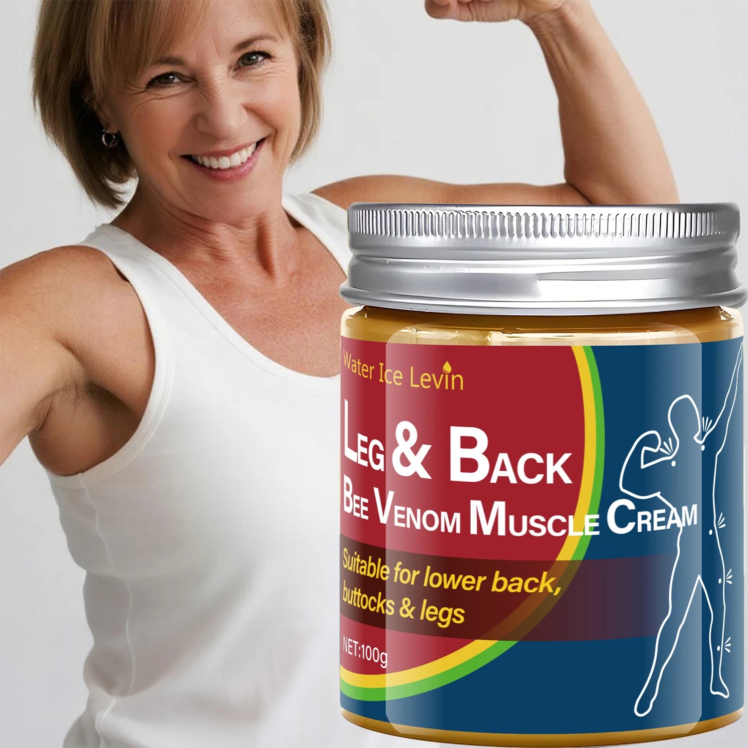 Leg & Back Bee Venom Muscle Cream for Lower Back, Buttocks & Legs - Moisturizing, Protective Formula for Elastic Skin. Qme