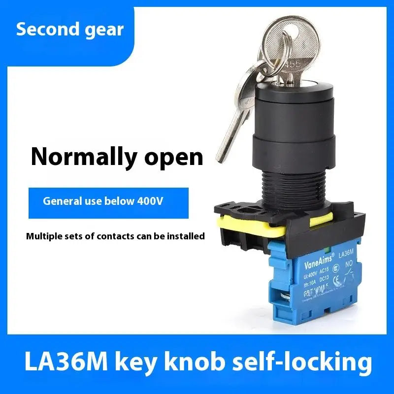 12v 220v 10A 2/3 Position 1/2NO 1/2NC On Off Knob Button Rotary Switch Selector With Keys 22mm LA36M Key Switch Qme 2gear 1NO