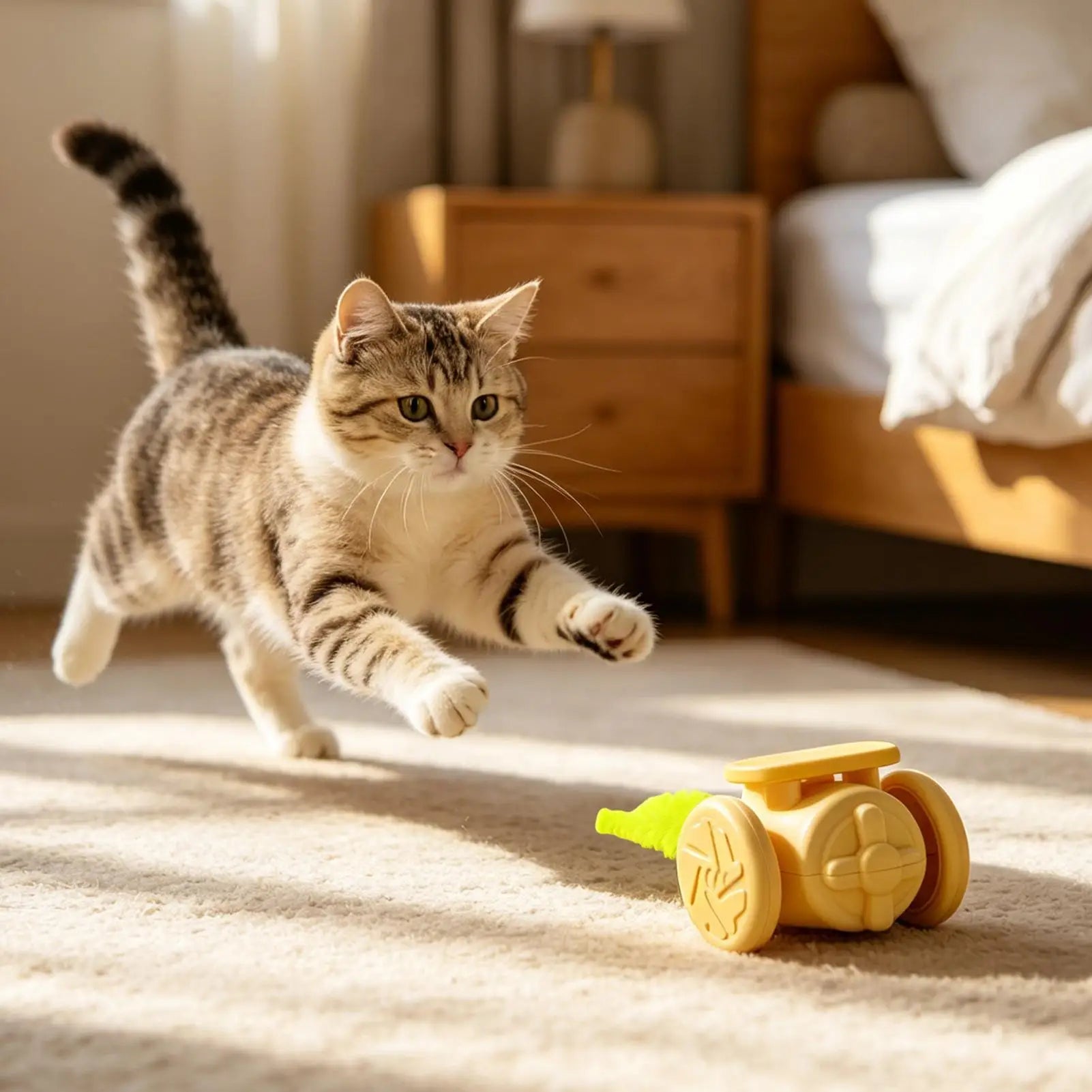 Indoor Cat Toys Rechargeable Tail-Swaying Teaser Automatic Obstacle Avoidance Cat Toy For Small Medium Large Indoor Outdoor Home Qme
