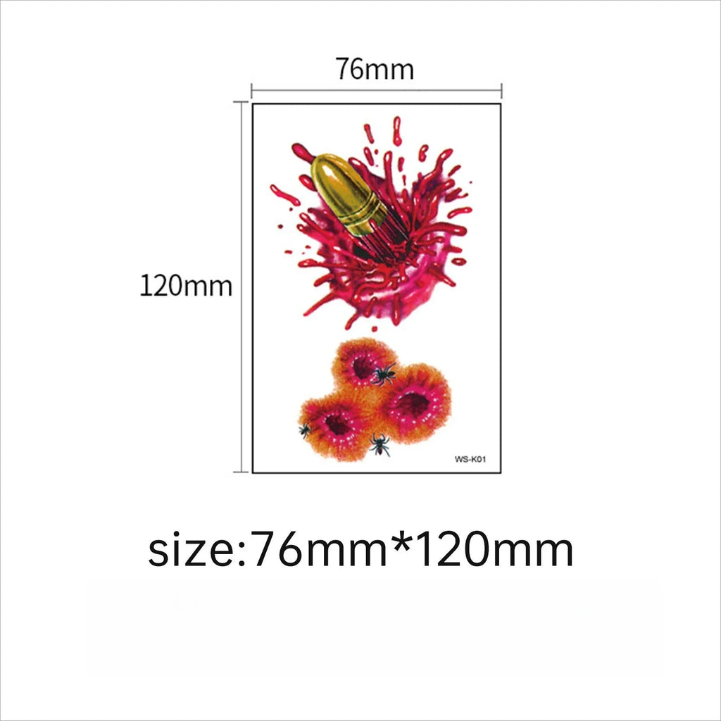 A 10pcs Waterproof Halloween Tattoo Stickers Bleeding Wound Scar Temporary Tattoos for Women Men Fake Tattoo For Halloween Party Qme