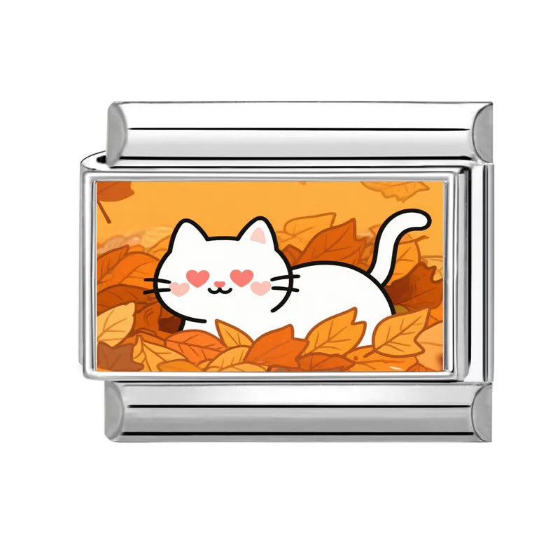 Wholesale 2025 New Cute Leaf Cats Dogs Rabbit Samoyed Italian Charm Link fit 9mm Stainless Steel Jewelry DIY Making Bracelets Qme Style 4