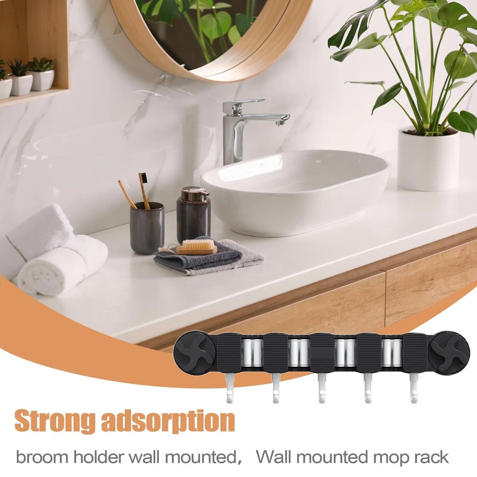 Mop Holder Wall Mount Heavy Duty Suction Broom Storage Space Saving Qme