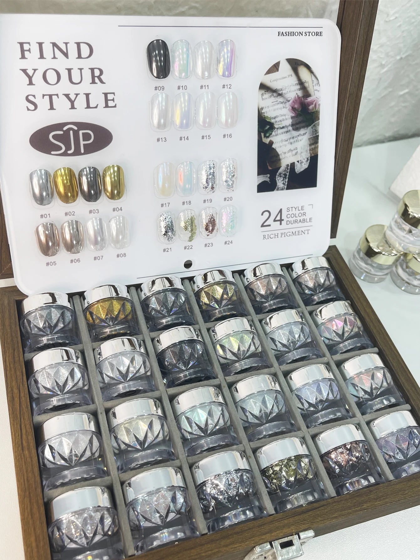 24-color Nail Polish Magic Mirror Powder Storage Box Cards Aurora Qme 01