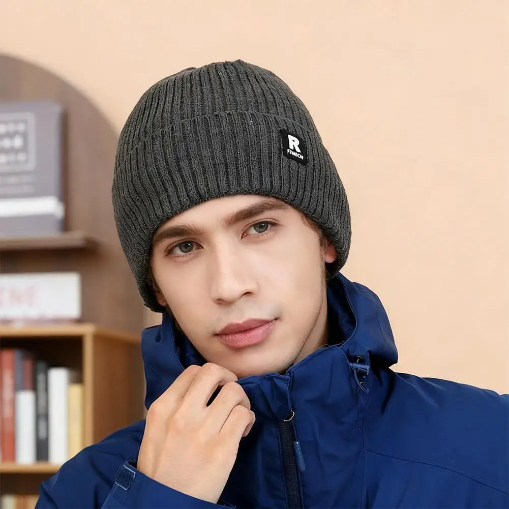 Winter Thick Beanie Hat Fleece Lined Men Women Solid Knitted Wool Qme