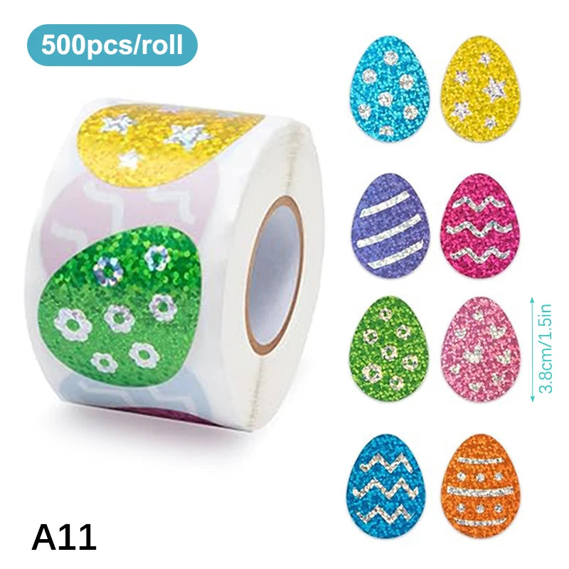 500pcs/roll Easter Bunny Carrot Stickers Holographic Waterproof Stickers For Easter Egg Hunt, Party Decorations, Scrapbooking Qme A11