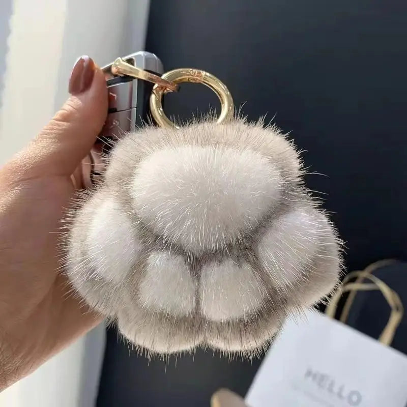 Cat Paw Pendant Keychain Fluffy Kawaii Faux Fur Keychain Cute Stuffed Toy Plush Toy Key Ring Backpack Car Key Pendant Qme gray 5CM