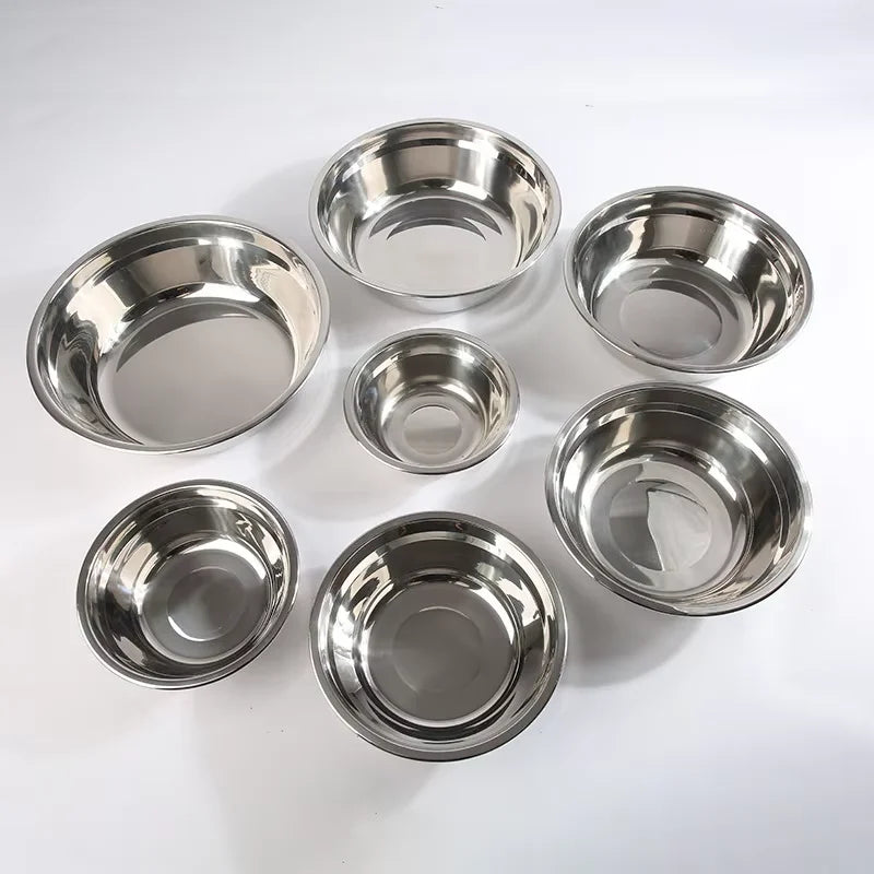 Stainless Steel Round Thicken Kitchen Cooking and Baking Kneading Bowl, Washing Fruit and Vegetable Bowl Qme