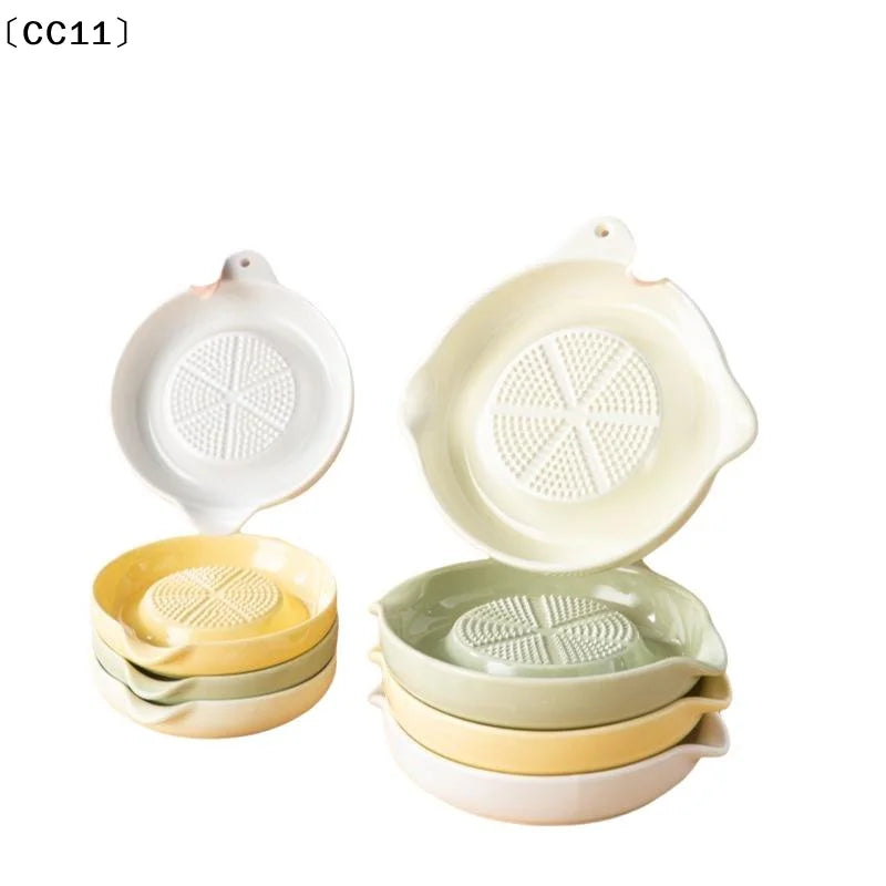 Ceramic Garlic Grater Plate Porcelain Ginger Wasabi Grinder Spout Qme