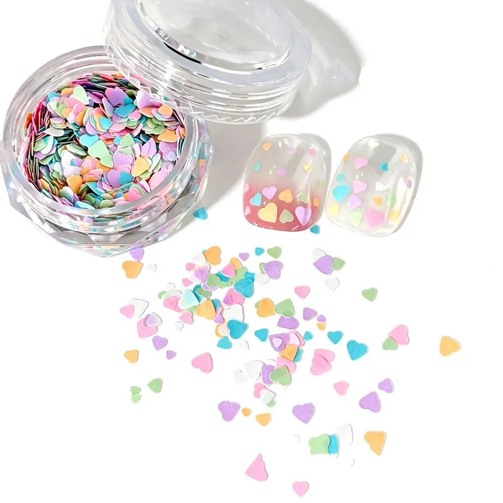 1 Box Colorful Heart Star Glitter Nails Flakes Sparkling Diamond Qme B