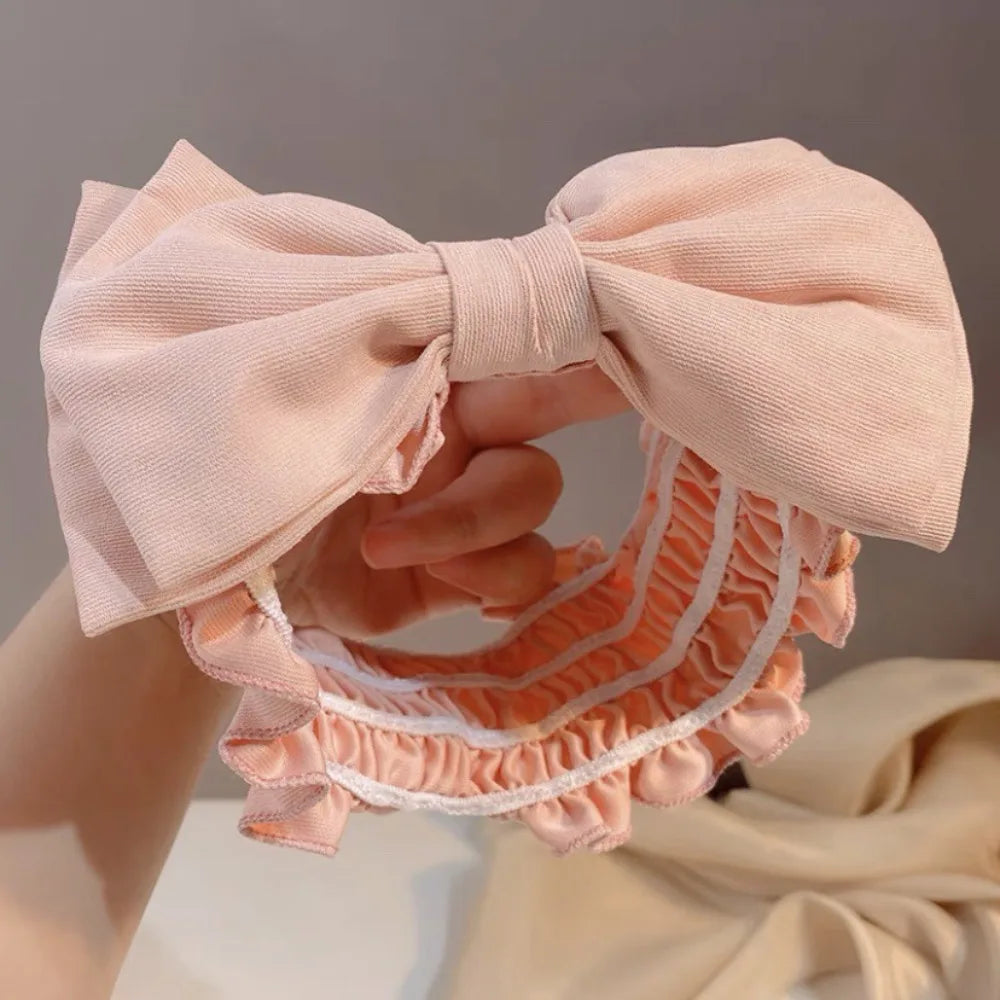 Durable Wash Face Bow Headband Double-layered Lace Washing Face Hairband Versatile Makeup Face Washing Tools Beauty Salon Qme Pink