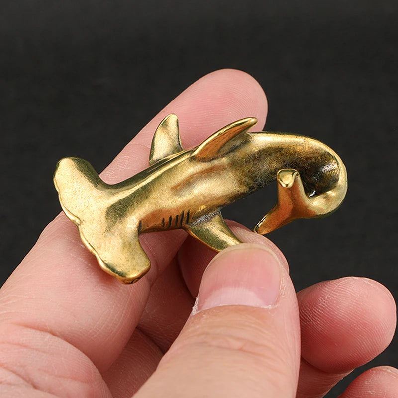 Vintage Brass Shark Figurines Pure Copper Hammerhead Statue Desktop Qme