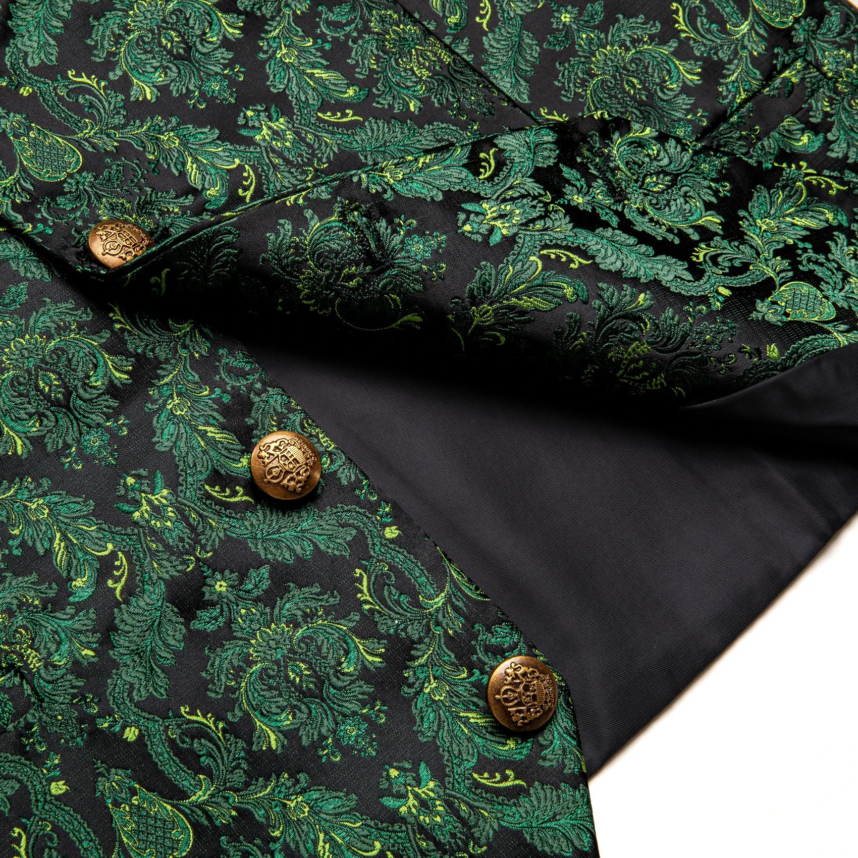 Mens Vest Green Floral Tops Tie Hanky Cufflinks Waistcoat Sleeveless Qme