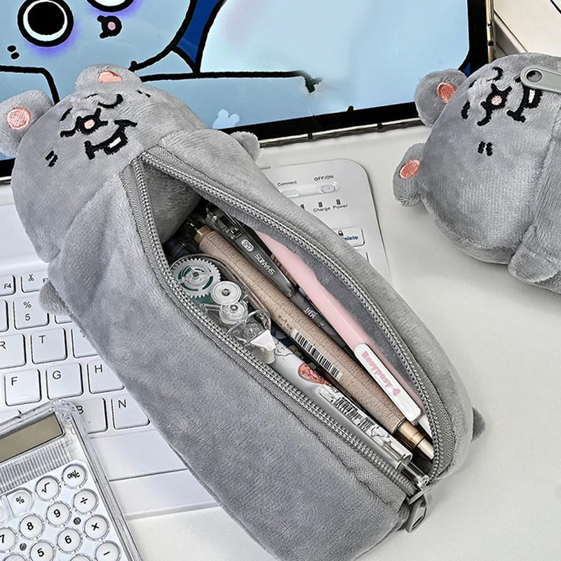 Pencil Case Cartoon Smiling Mouse Plush Cute Student Stationery Bag Qme