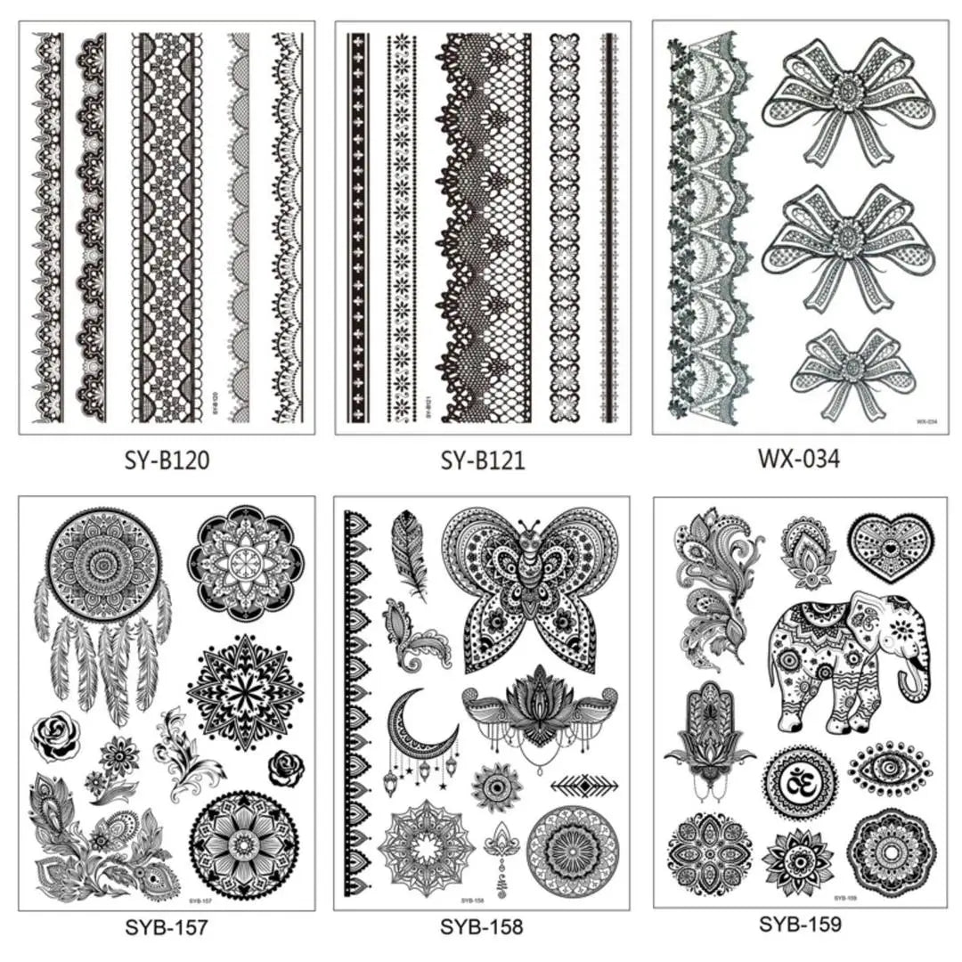 A 4/8 Water Transfer Stickers Mandala Henna Tattoo Stickers Fake Instant Henna Temporary Tattoo Indian Mehndi Flower Waterproof Qme 6pcs SY-B120SYB159