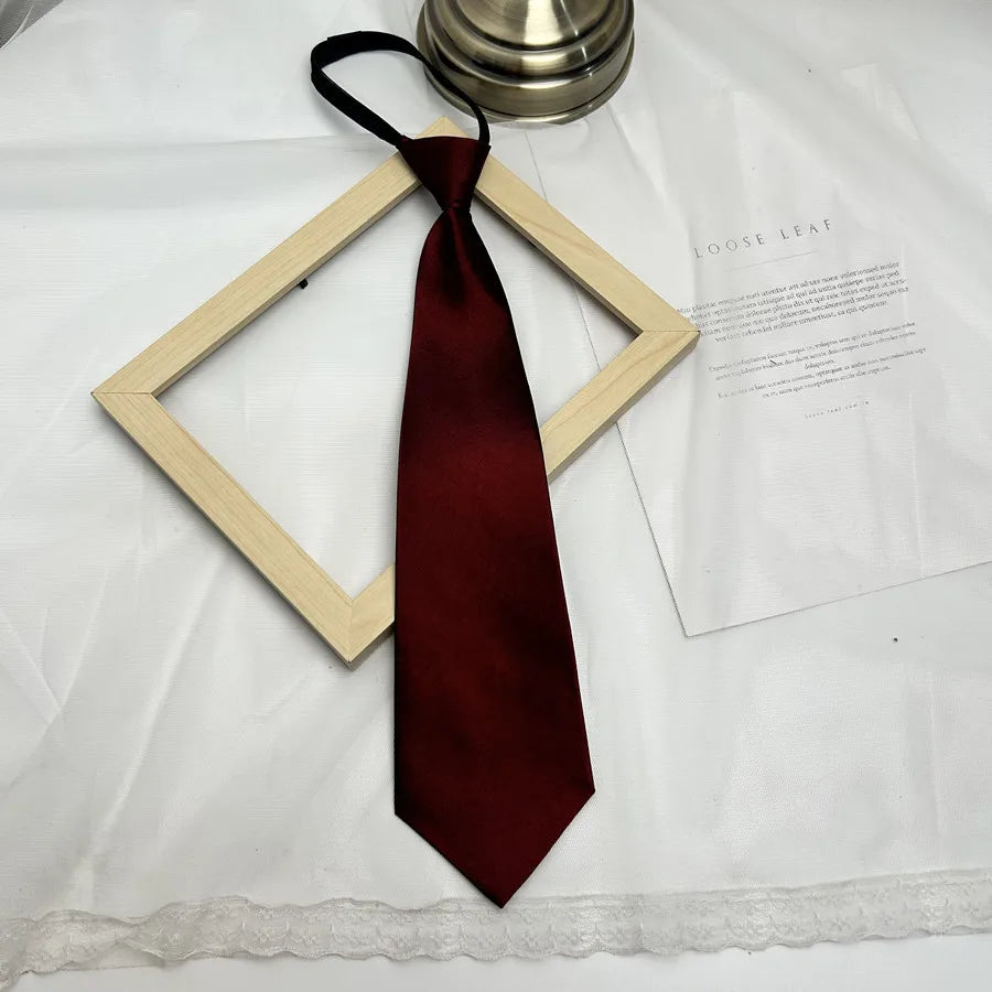 Solid Color Bright Color Tie Zipper Tie Short Style Convenient Uniform Accessories College Style Daily Tie Multi-color Tie Qme POLYESTER Red2