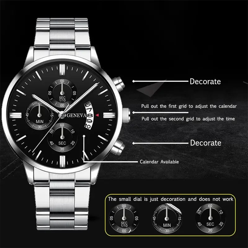 Fashion Mens Watches Luxury Silver Stainless Steel Quartz Wrist Watch Man Business Watch for Men Calendar Clock Reloj Hombre Qme