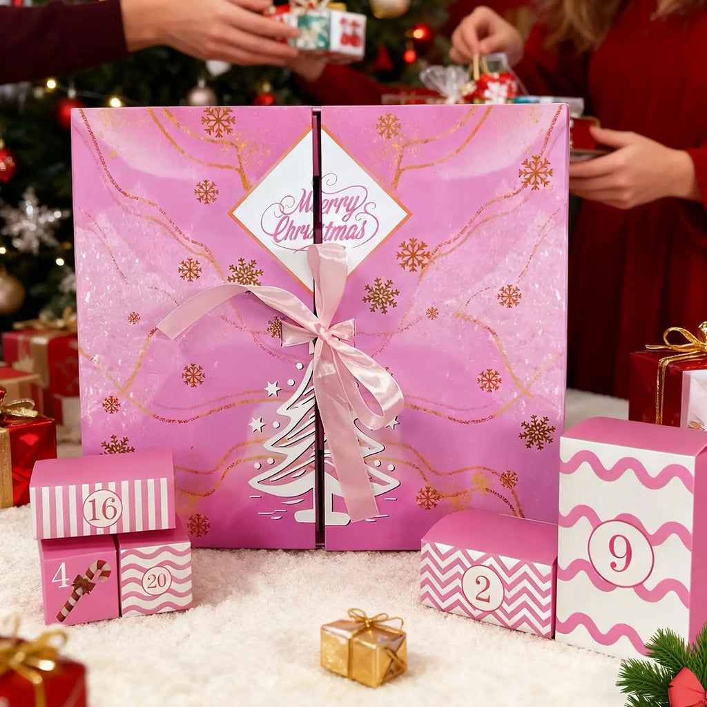 24Day Christmas Arrival Calendar Gift Filling Box Pink DIY Arrival Calendar Gift Box Packaging Box Empty Box Qme