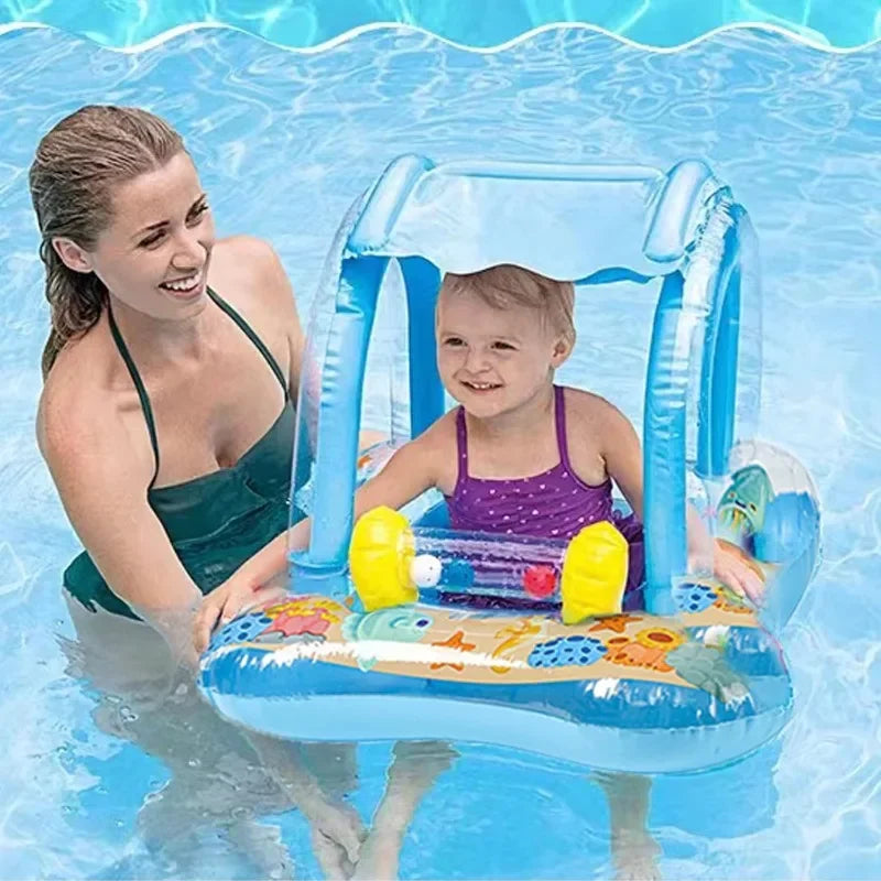 Baby Pool Float with Sun Protection Canopy Blow Up Swimming Pool Toys for Toddlers Baby Pool Float Toddler Pool Float for Baby Qme