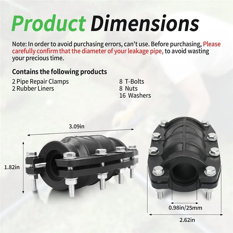 A02F-1Inch Pipe Repair Clamp,Emergency Pipe Repair Kit For Plastic & Metal Pipes (24Mm-26Mm) 2Pack Qme