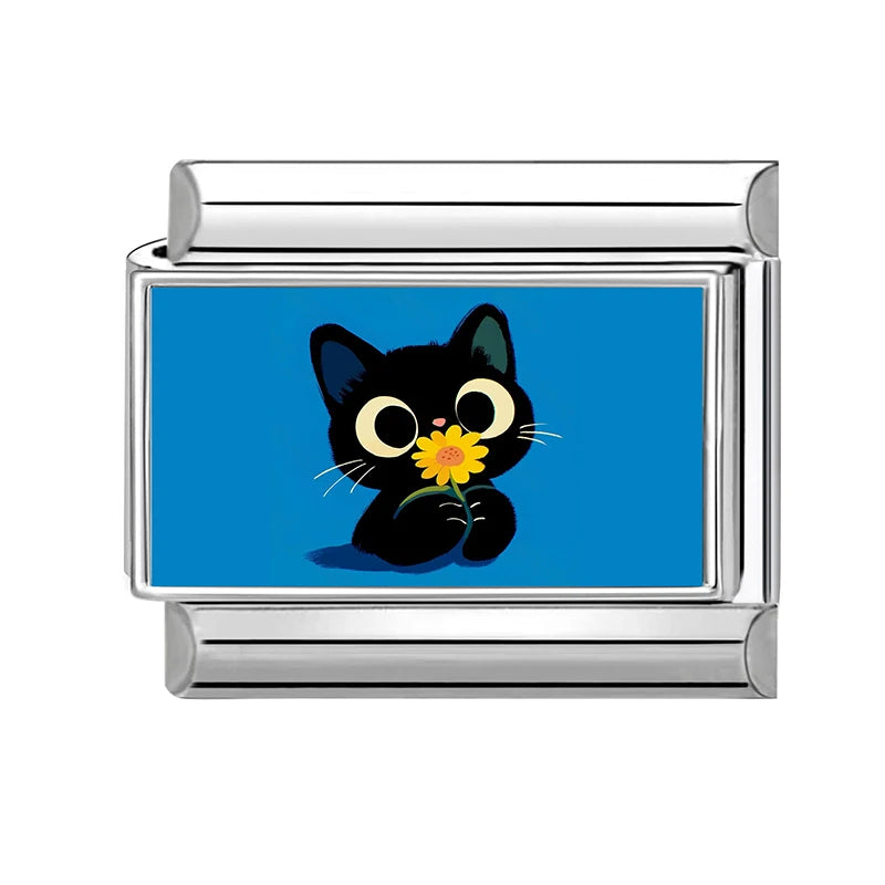 Romantic Cute Cats Hug Red Hearts Dog Duck Animal Series Italian Charm Links Fit 9mm Stainless Steel Bracelet Jewelry DIY Making Qme Style 2