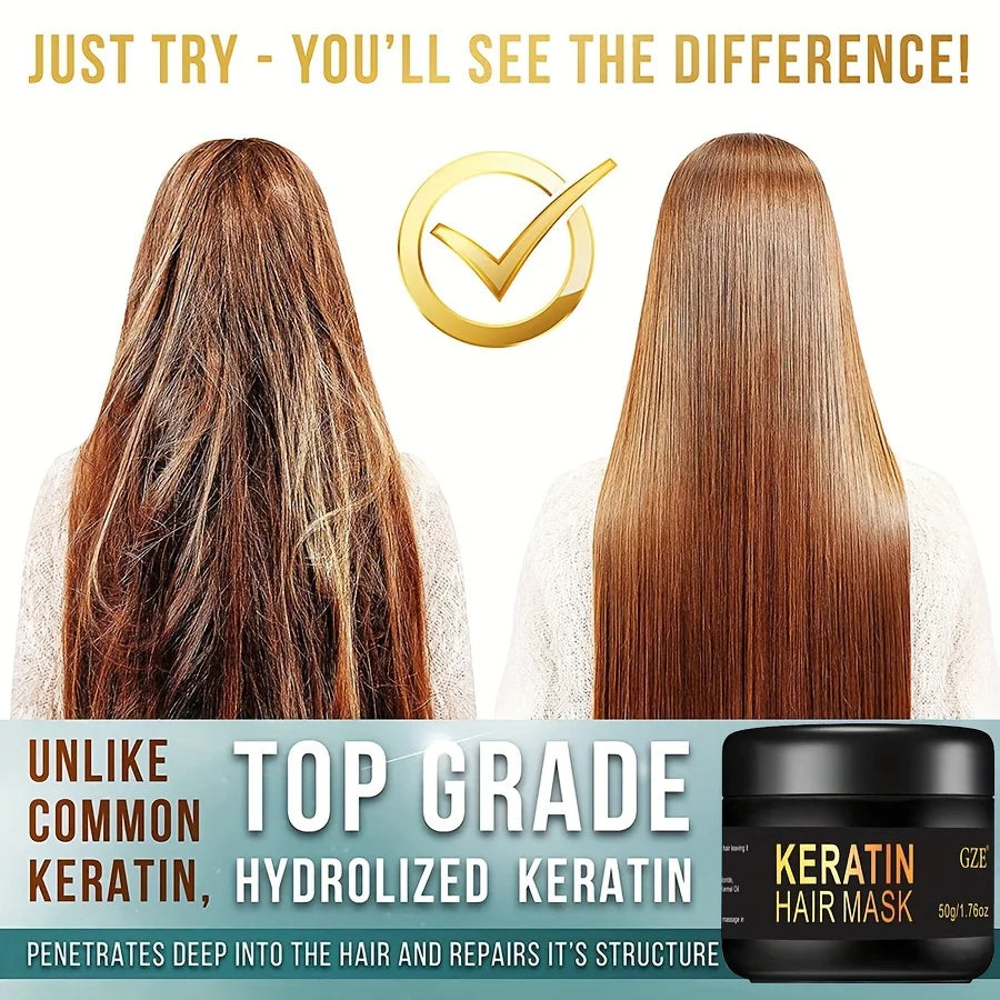 GZE Vitamins Keratin Hair Mask Deep Conditioner - Biotin Protein with Castor Oil Repair for Dry Damaged and Color Treated Hair Qme