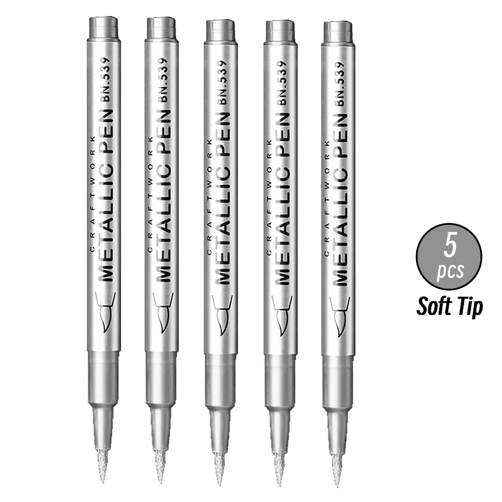 3pcs Brush Metallic Paint Marker Pens Gold Silver Color Permanent Art Marker For Manga Crafts Scrapbooking Stationery Supplies Qme 5p Soft Silver