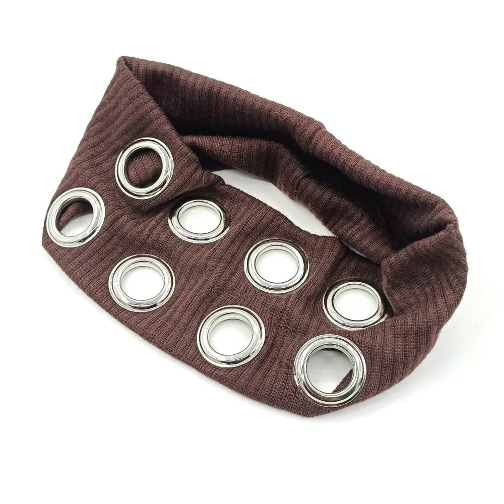 Stretchy Punk Headwrap Eyelets Metal Steampunk Hollowed Out Headband Qme Style 1