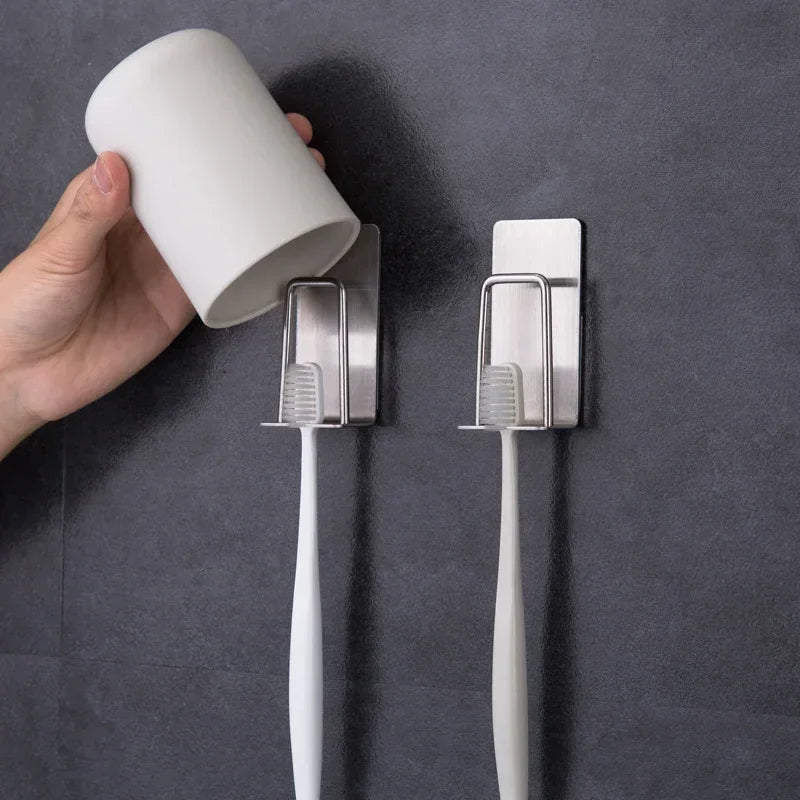 1/2 pcs Stainless Steel Toothbrush Holder Shaver Cup Wall Mount Toothbrush Storage Rack Bathroom Accessories Set Qme