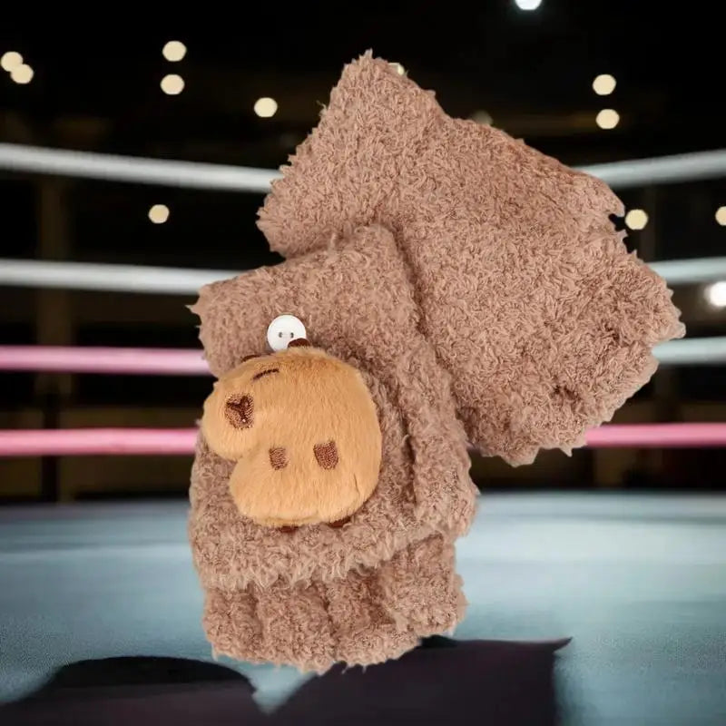 Cartoon Capybara Plush Gloves Children Winter Warm Flip-top Qme