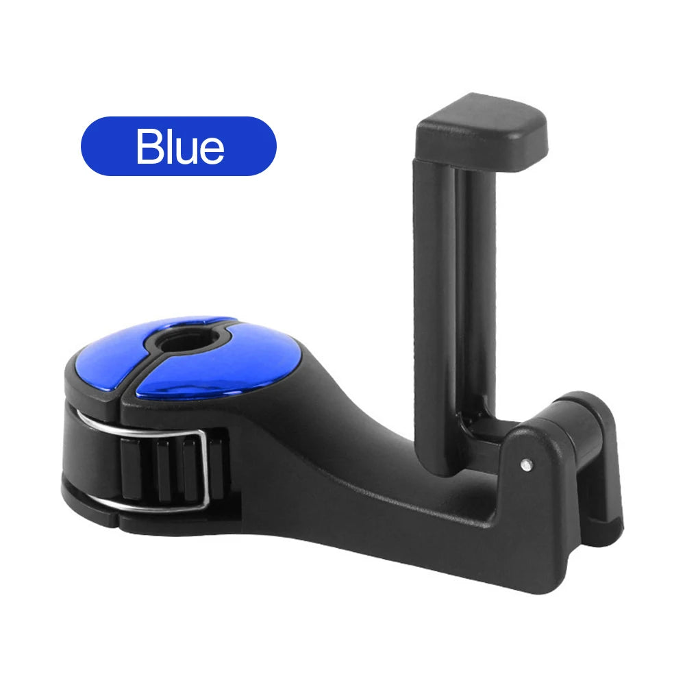 Dual-Use Car Rear Headrest Phone Mount Hidden Storage Hook Multifunctional Lock Type Cellphone Holder For Car Storage Organizer Qme blue