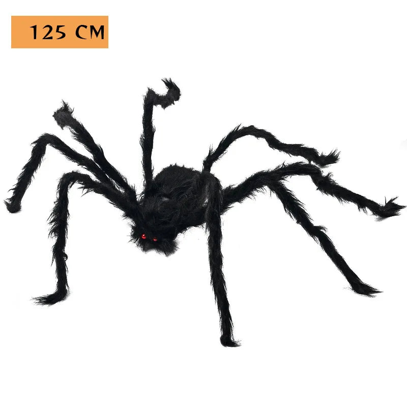 Big Plush Spider Halloween Decoration Scary Lifelike Plush Spider Cobweb Ghost Festival Prop Haunted House Garden Party Decor Qme 125cm