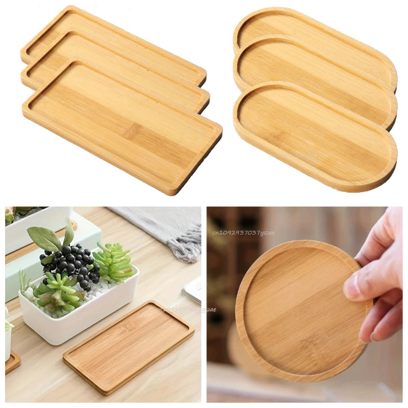 Durable Bamboo Tray Simple Style Wood Saucer for Home Decor Plant Pot Base Coffee Tea Cup Mat Kitchen Accessories Gift Idea Qme
