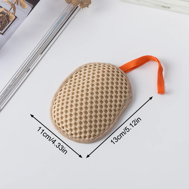 2-in-1 Bath Loofah Glove Double-sided Exfoliating Lathering Tool Soap Qme soap bag Khaki